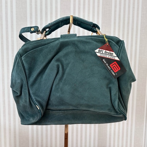 Vintage Emerald Green Suede Womens Bag Top handle detachable shoulder strap NWT - Picture 2 of 12